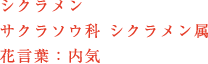 シクラメン（多年生球根植物） サクラソウ科 シクラメン属 花言葉：内気 